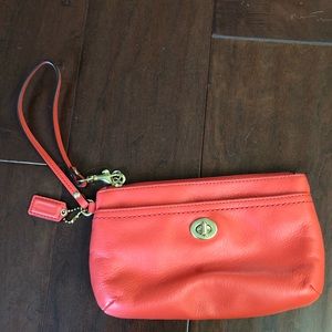 Coach Red  Pink Leather Wristlet